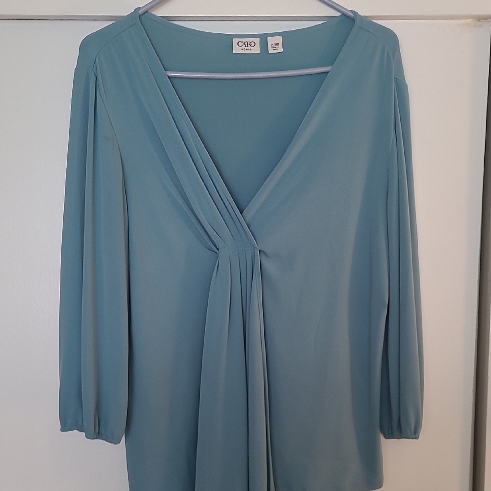 Cato Women's Teal Drape Blouse